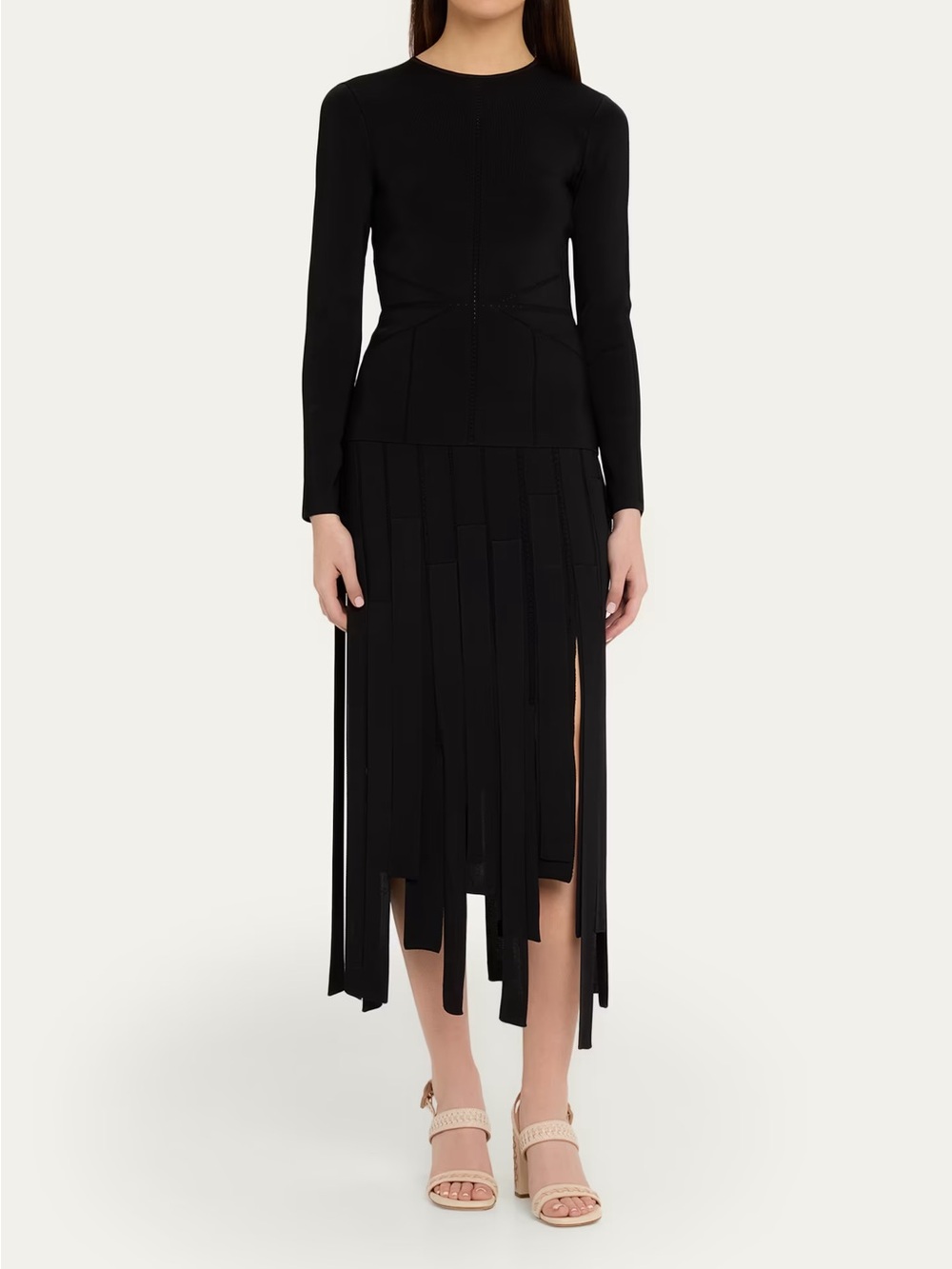 Zimmermann Black Knit Fringe Pointelle Midi Skirt